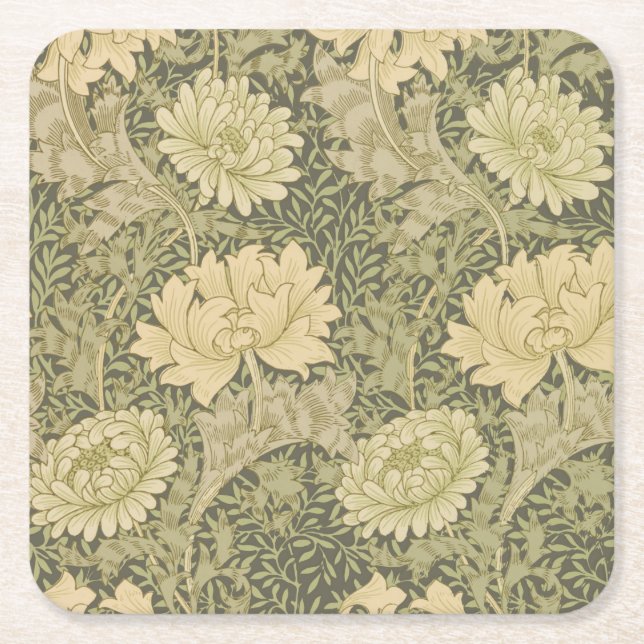 William Morris Chrysanthemum Sage Flower Underlägg Papper Kvadrat (Framsidan)