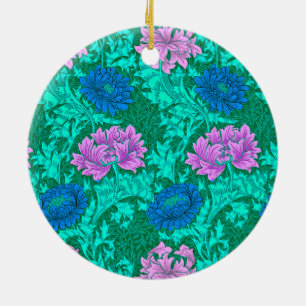 William Morris Chrysanthemums, Aqua and Violet Ce Julgransprydnad Keramik