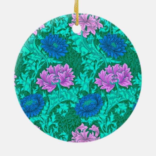 William Morris Chrysanthemums, Aqua and Violet Ce Julgransprydnad Keramik (Baksidan)