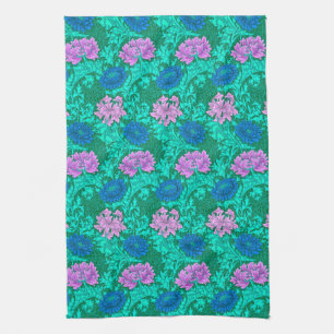 William Morris Chrysanthemums, Aqua and Violet Kökshandduk