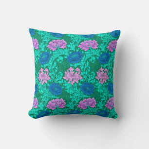 William Morris Chrysanthemums, Aqua and Violet Kudde