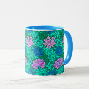 William Morris Chrysanthemums, Aqua and Violet Mugg