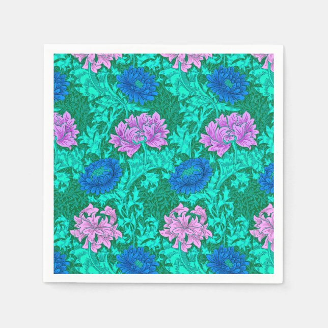 William Morris Chrysanthemums, Aqua and Violet Pappersservett (Framsidan)