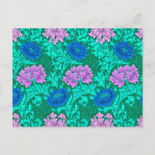 William Morris Chrysanthemums, Aqua and Violet Vykort