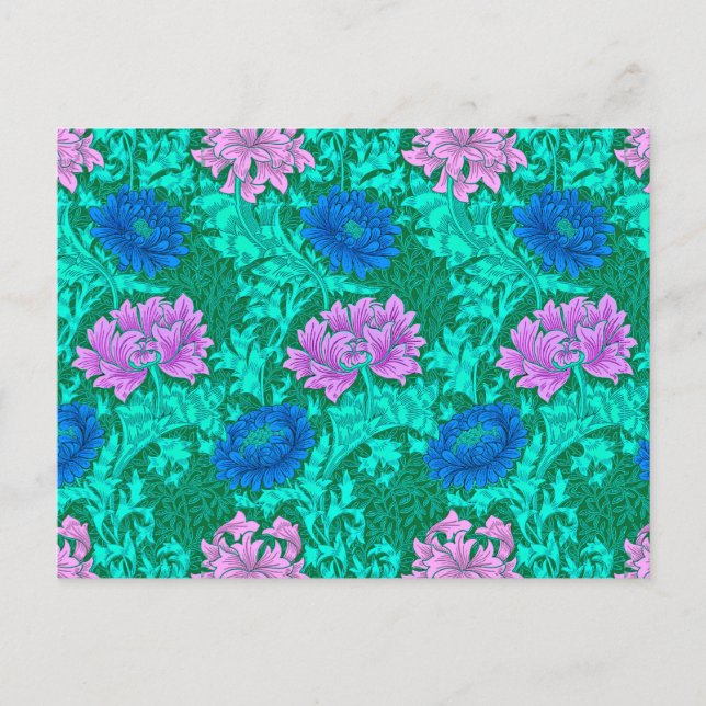 William Morris Chrysanthemums, Aqua and Violet Vykort (Framsida)