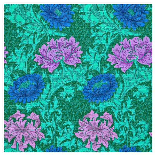 William Morris Chrysanthemums, Aqua och Violet Tyg (Provkarta)
