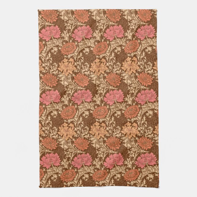William Morris Chrysanthemums, Brown och Rust Kökshandduk (Vertikal)