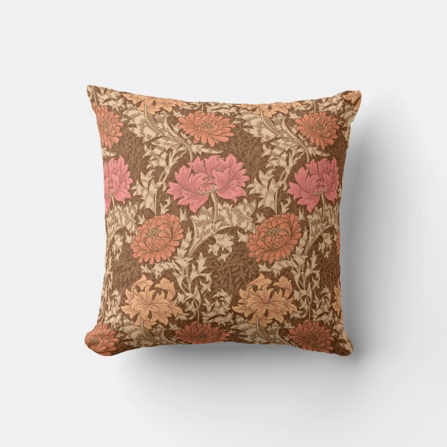 William Morris Chrysanthemums, Brown och Rust Utomhuskudde (Framsida)