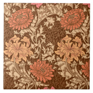 William Morris Chrysanthemums, brunt och rostar Kakelplatta