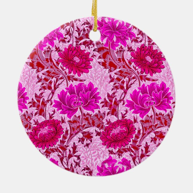 William Morris Chrysanthemums, Burgundy and Rosa Julgransprydnad Keramik (Baksidan)