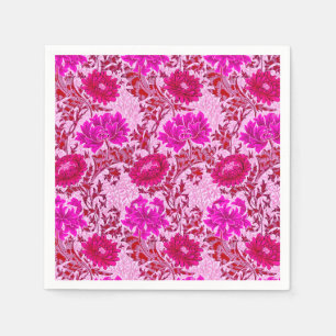 William Morris Chrysanthemums Burgundy and Rosa Pappersservett