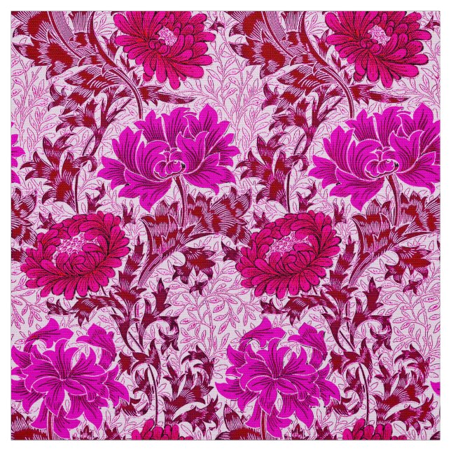 William Morris Chrysanthemums, Burgundy and Rosa Tyg (Provkarta)