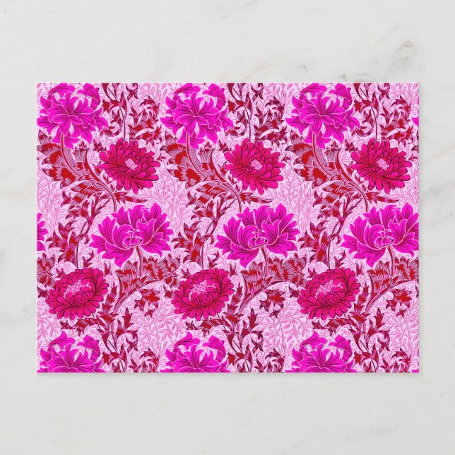 William Morris Chrysanthemums, Burgundy and Rosa Vykort (Framsida)