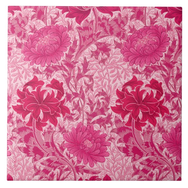 William Morris Chrysanthemums, Fuchsia Rosa Kakelplatta (Framsidan)