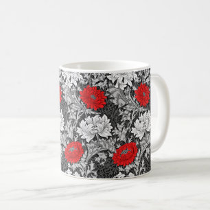 William Morris Chrysanthemums, Grått and Red Kaffemugg