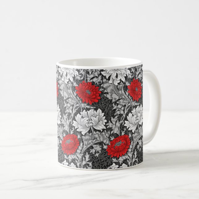 William Morris Chrysanthemums, Grått and Red Kaffemugg (Framsida höger)