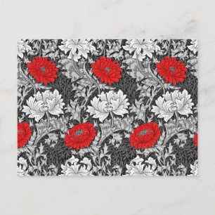 William Morris Chrysanthemums, Grått and Red Vykort