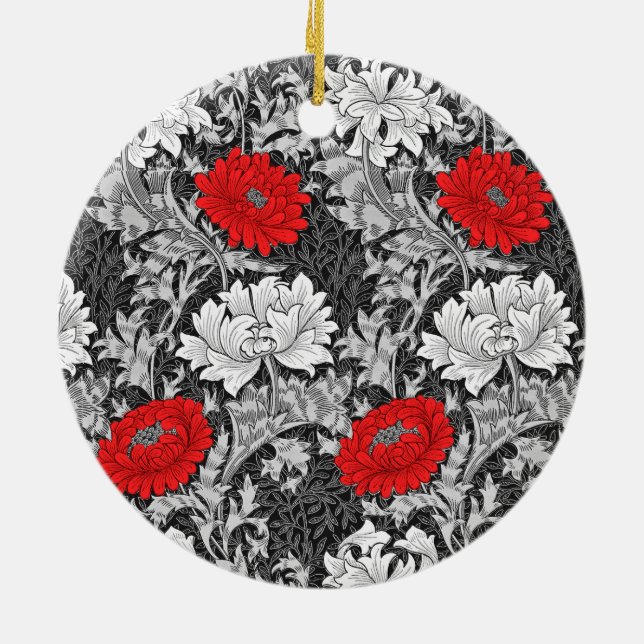 William Morris Chrysanthemums, Grått och Red Ceram Julgransprydnad Keramik (Baksidan)