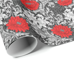 William Morris Chrysanthemums, grått och rött Presentpapper