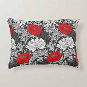 William Morris Chrysanthemums, grått och rött Prydnadskudde