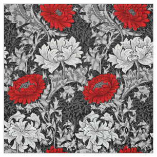 William Morris Chrysanthemums, grått och rött Tyg