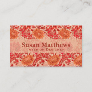 William Morris Chrysanthemums, korallorange Visitkort