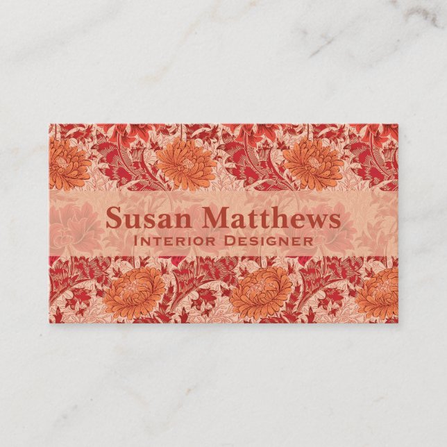 William Morris Chrysanthemums, korallorange Visitkort (Framsida)