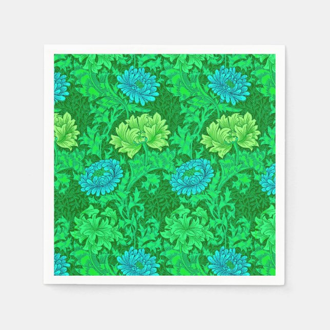 William Morris Chrysanthemums, Lime Green & Aqua Pappersservett (Framsidan)