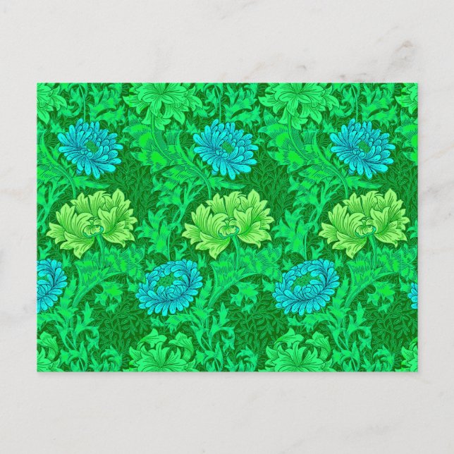 William Morris Chrysanthemums, Lime Green & Aqua Vykort (Framsida)