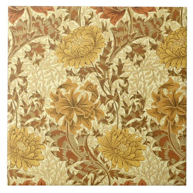 William Morris Chrysanthemums, Mustard Guld Kakelplatta (Framsidan)