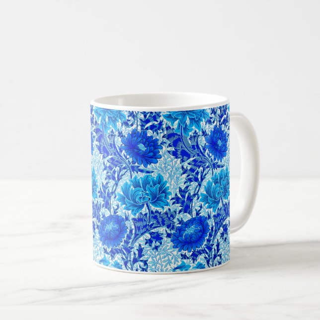 William Morris Chrysanthemums Shades of Denim Blue Kaffemugg (Framsida höger)