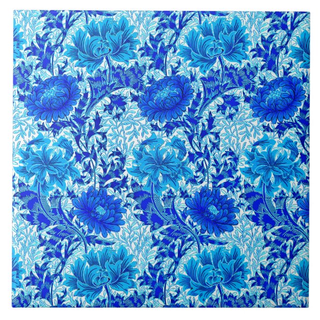 William Morris Chrysanthemums Shades of Denim Blue Kakelplatta (Framsidan)