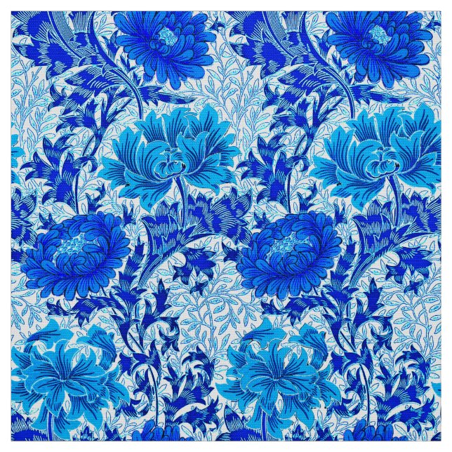 William Morris Chrysanthemums Shades of Denim Blue Tyg (Provkarta)