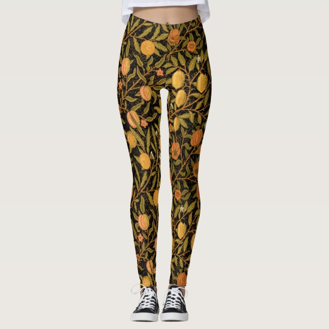 William Morris ~-citrus på svart damasker Leggings (Framsida)