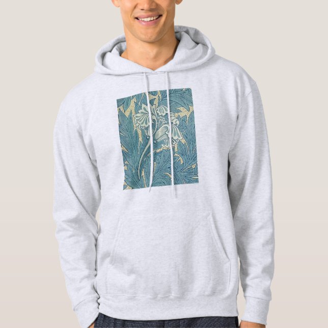 William Morris Classic Tulip Blue Blommigt Hoodie (Framsida)