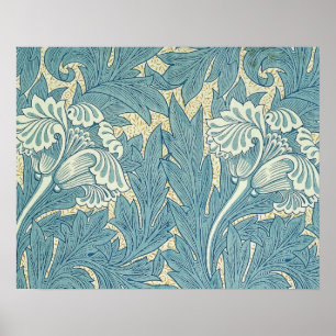 William Morris Classic Tulip Blue Blommigt Poster