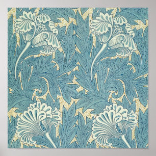 William Morris Classic Tulip Blue Blommigt Poster