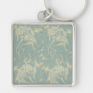 William Morris Classic Tulpan Blå Blommig Fyrkantig Silverfärgad Nyckelring