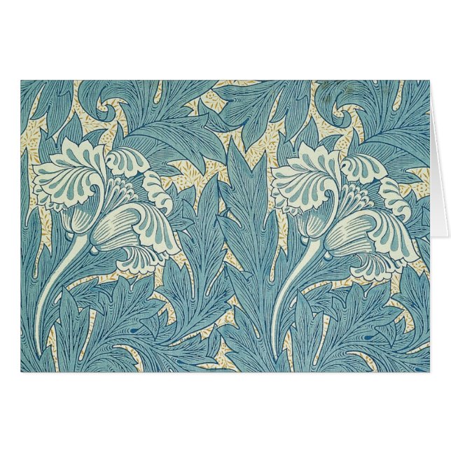 William Morris Classic Tulpan Blå Blommig Hälsningskort (Framsidan Horizontal)
