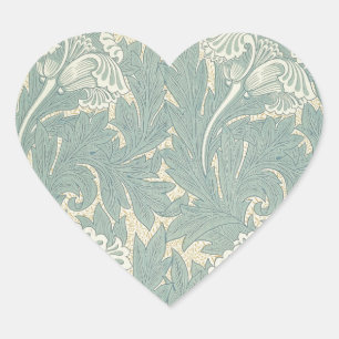 William Morris Classic Tulpan Blå Blommig Hjärtformat Klistermärke