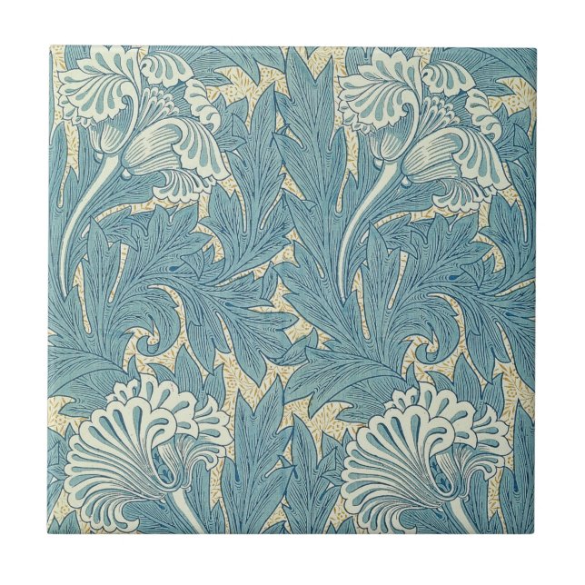 William Morris Classic Tulpan Blå Blommig Kakelplatta (Framsidan)