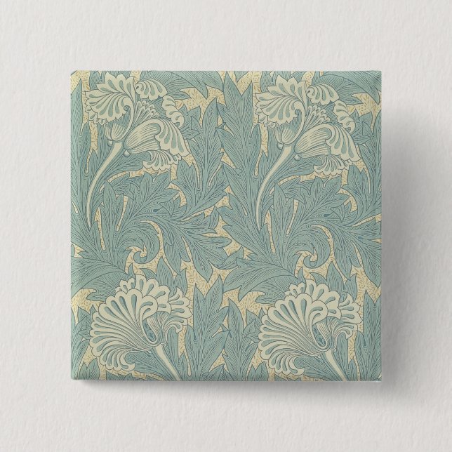 William Morris Classic Tulpan Blå Blommig Knapp (Framsida)