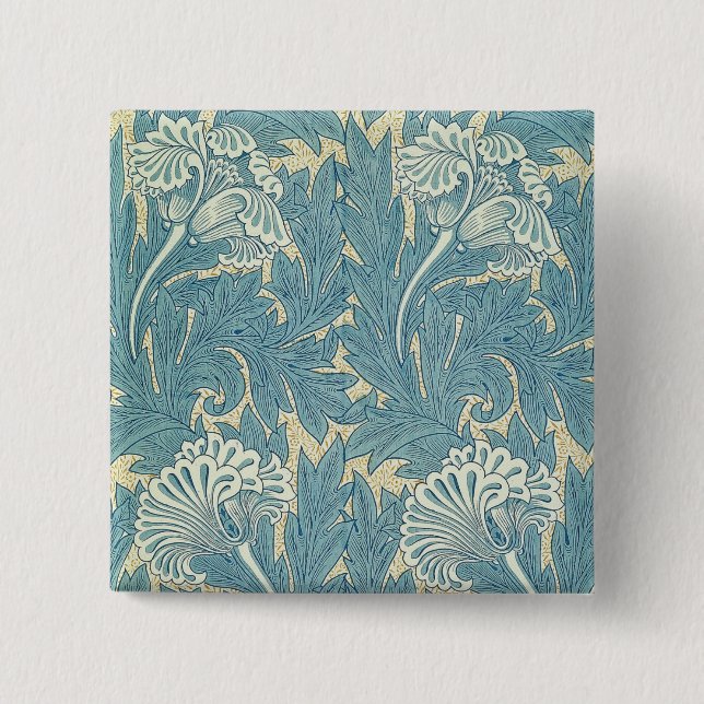 William Morris Classic Tulpan Blå Blommig Knapp (Framsida)
