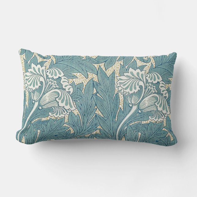 William Morris Classic Tulpan Blå Blommig Lumbarkudde (Framsida)