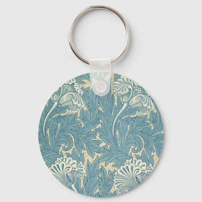William Morris Classic Tulpan Blå Blommig Nyckelring (Framsida)