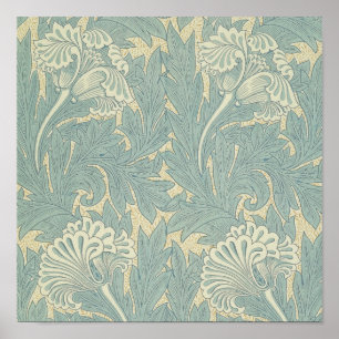 William Morris Classic Tulpan Blå Blommig Poster