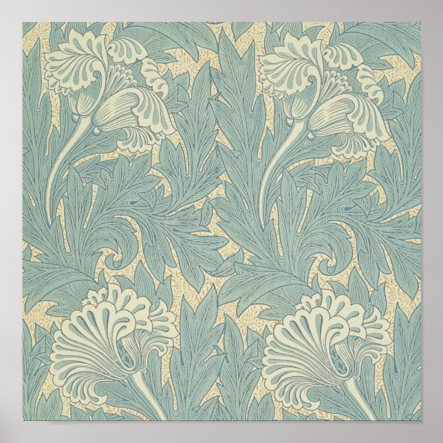 William Morris Classic Tulpan Blå Blommig Poster (Framsidan)