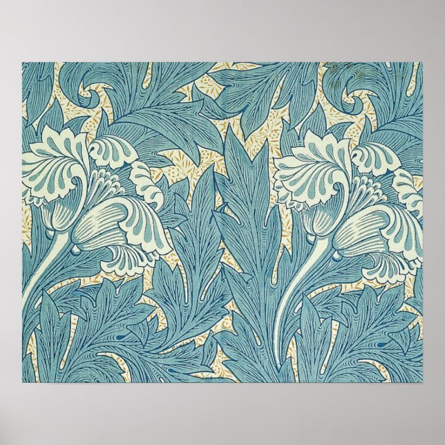 William Morris Classic Tulpan Blå Blommig Poster (Framsidan)