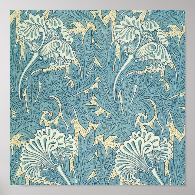 William Morris Classic Tulpan Blå Blommig Poster (Framsidan)