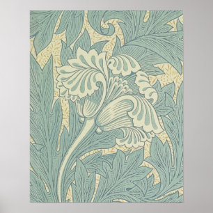 William Morris Classic Tulpan Blå Blommig Poster